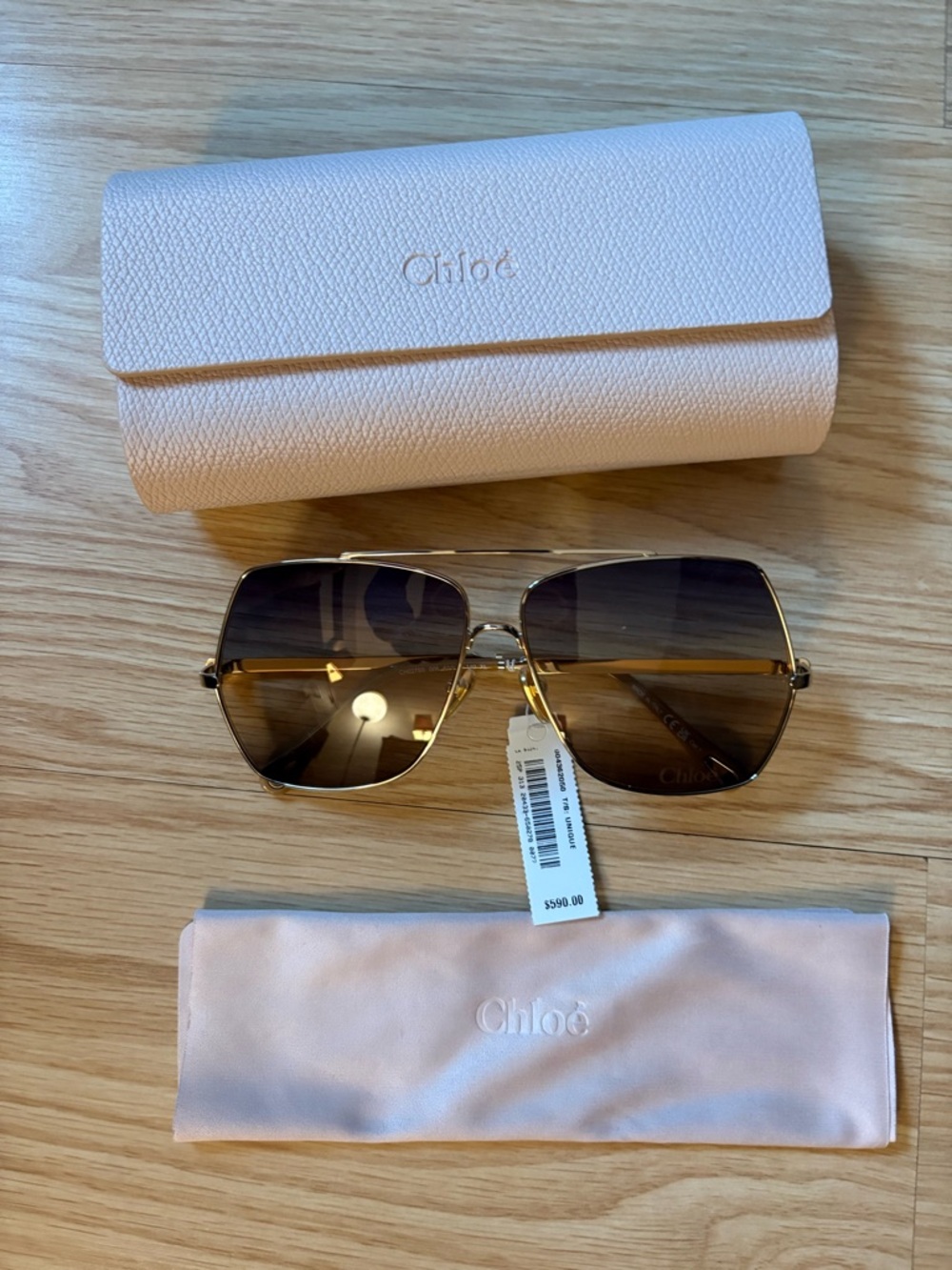 NWT- Chloe Gold Sunglasses with Purple Gradient Lenses